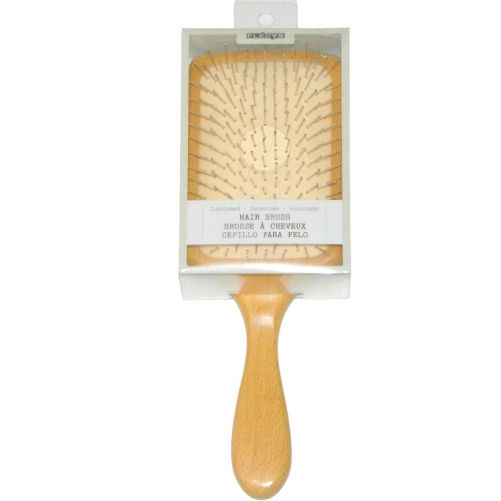 Flexy Bamboo Rectangle Head Hair Brush with Metal Prongs